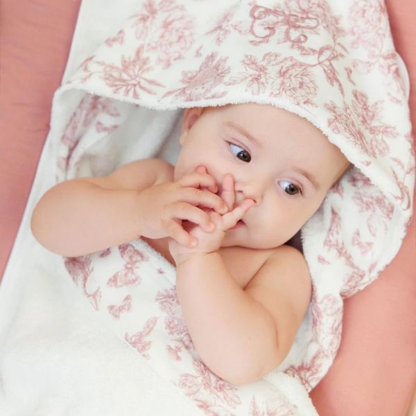 Baby Hooded Towel - Toile de Jouy Pink