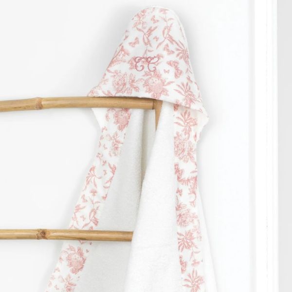 Baby Hooded Towel - Toile de Jouy Pink