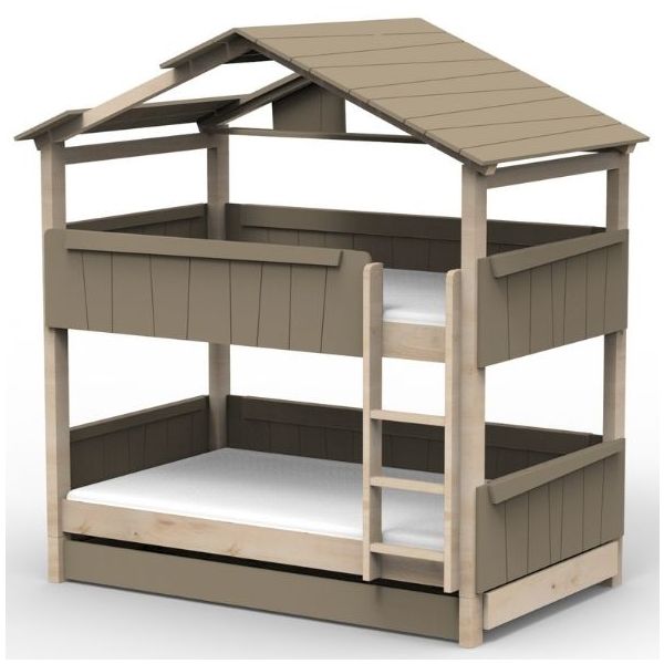 Star Light Convertible Bunk House Bed with Trundle Bed and Roof 120 x 200 cm