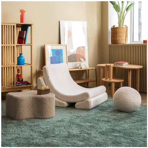 Pouf enfant en bouclette Cloud - Biscuit