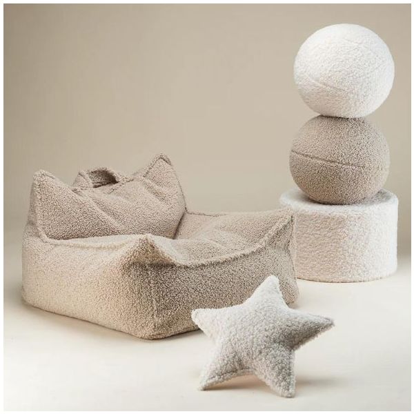 Coussin ballon en bouclette - Crème