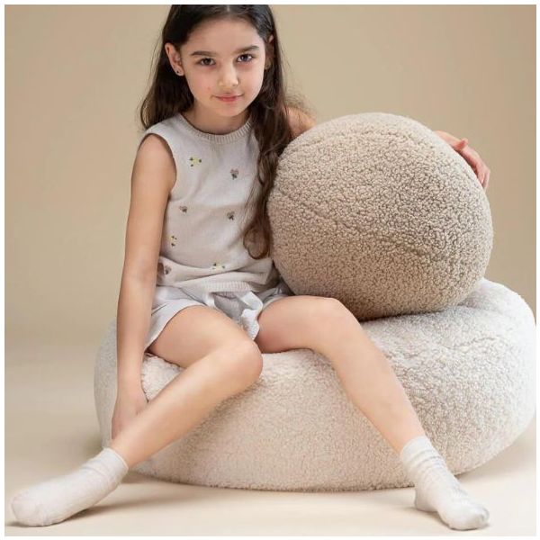 Coussin ballon en bouclette - Biscuit