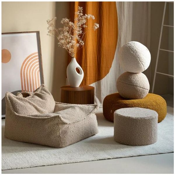 Coussin ballon en bouclette - Biscuit