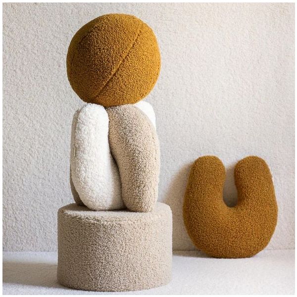 Coussin ballon en bouclette - Caramel
