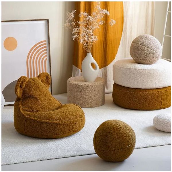 Coussin ballon en bouclette - Caramel