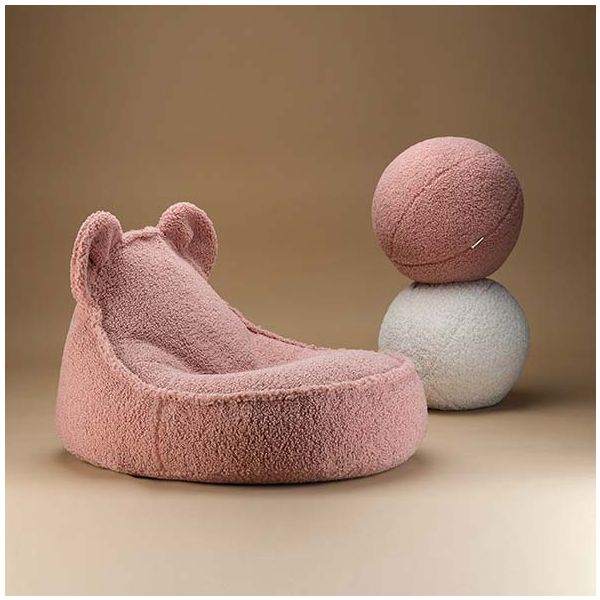 Coussin ballon en bouclette - Rose Goyave