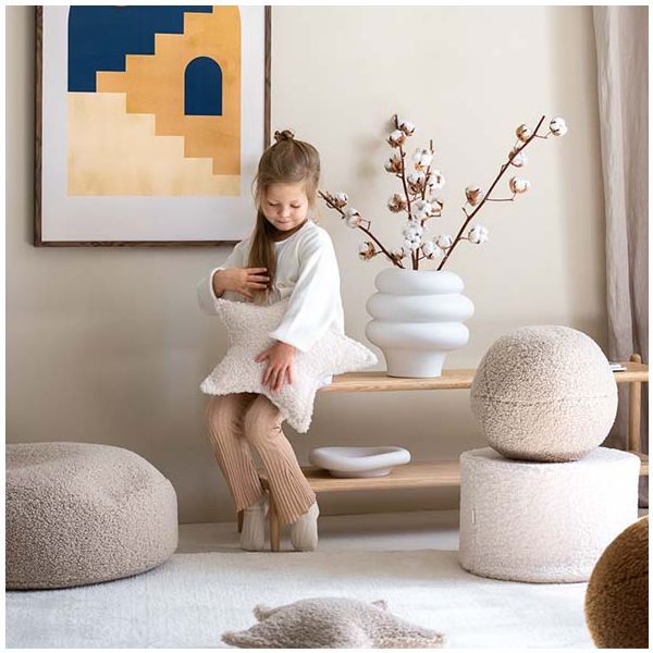 Coussin étoile en bouclette - Crème