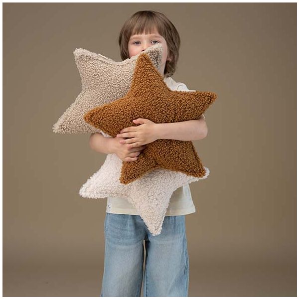 Coussin étoile en bouclette - Caramel