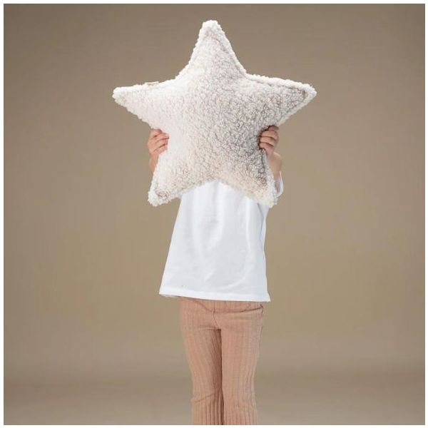 Coussin étoile en bouclette - Crème