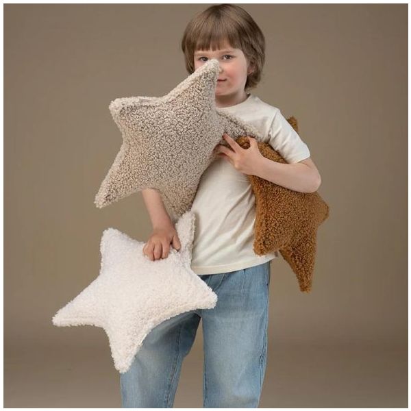 Coussin étoile en bouclette - Crème