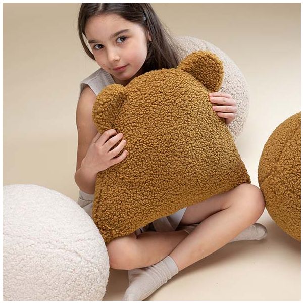 Coussin ours en bouclette - Caramel