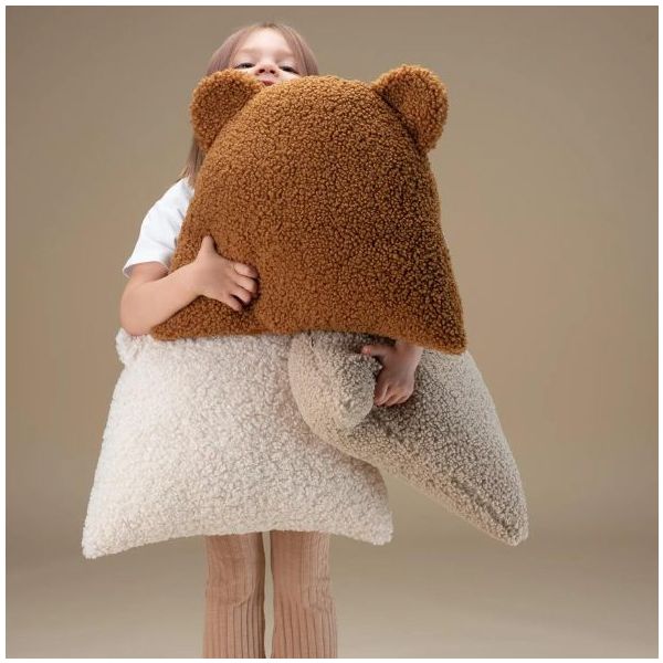 Coussin ours en bouclette - Crème