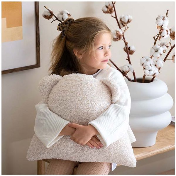 Coussin ours en bouclette - Crème