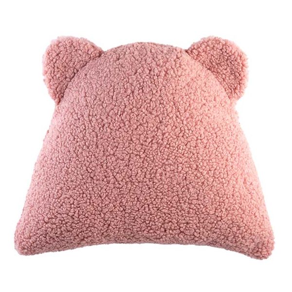 Coussin ours en bouclette - Rose Goyave