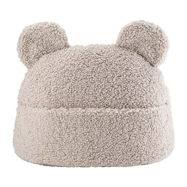 Coussin ours en bouclette avec poche - Biscuit