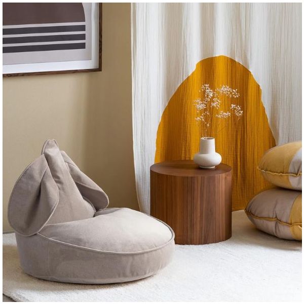 Pouf enfant en velours Lapin - Beige