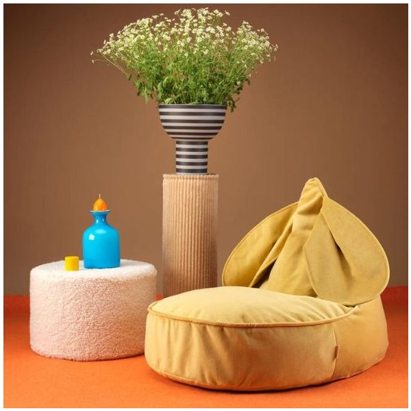 Pouf enfant en velours Lapin - Jaune