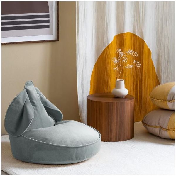 Pouf enfant en velours Lapin - Vert Brume