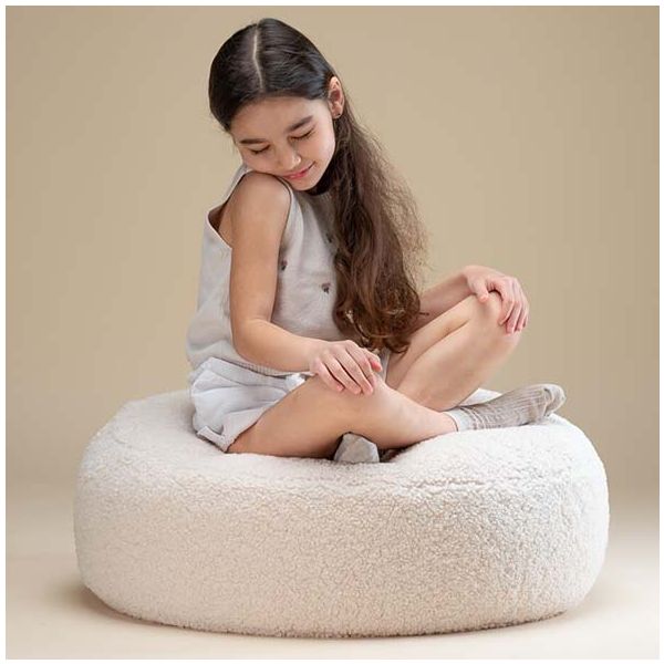 Pouf rond enfant en bouclette Ottoman - Crème