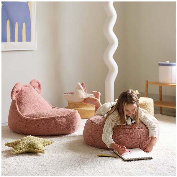 Pouf rond enfant en bouclette Ottoman - Rose Goyave