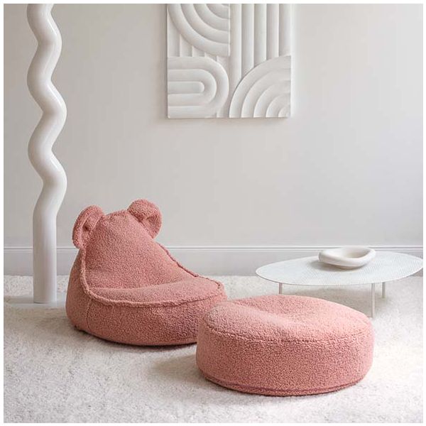 Pouf rond enfant en bouclette Ottoman - Rose Goyave