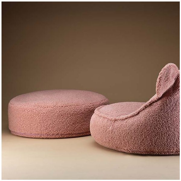 Pouf rond enfant en bouclette Ottoman - Rose Goyave