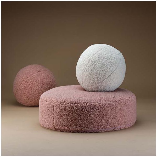 Pouf rond enfant en bouclette Ottoman - Rose Goyave