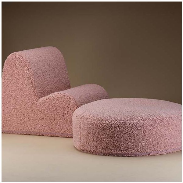 Pouf rond enfant en bouclette Ottoman - Rose Goyave