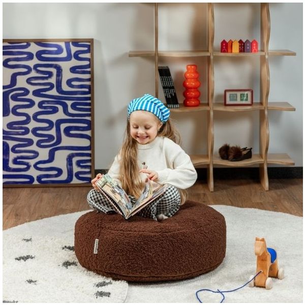 Ottoman Kids Bouclé Round Beanbag - Warm Hazel