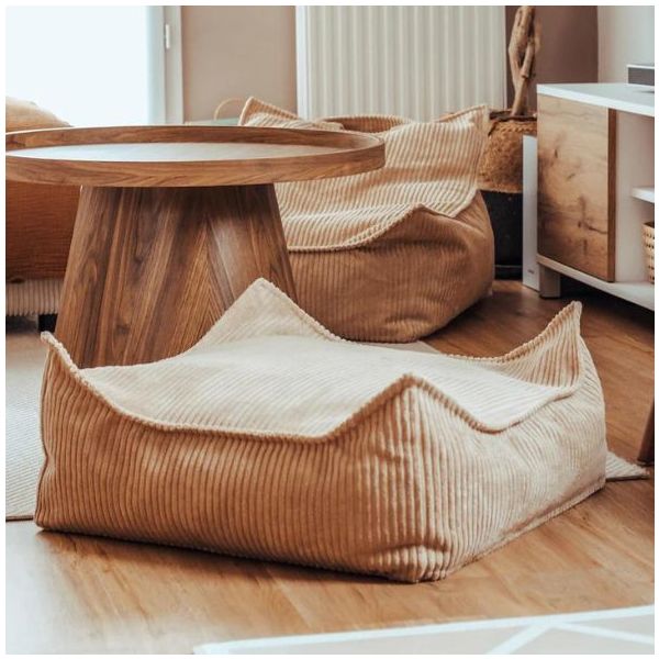 Pouf carré enfant en velours côtelé Ottoman - Beige