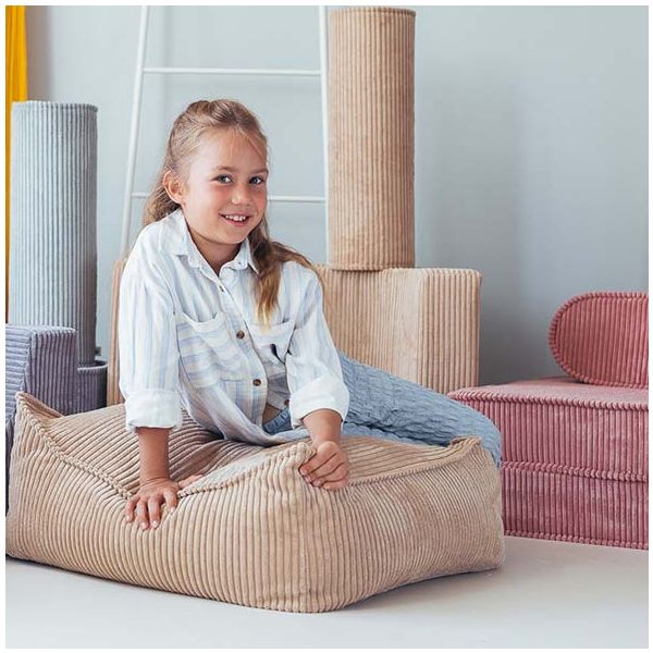 Pouf carré enfant en velours côtelé Ottoman - Beige