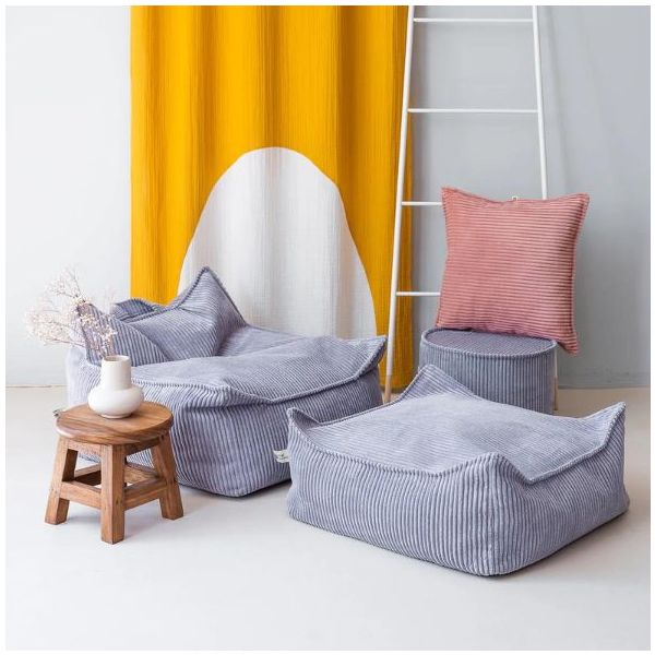 Pouf carré enfant en velours côtelé Ottoman - Bleu Myrtille