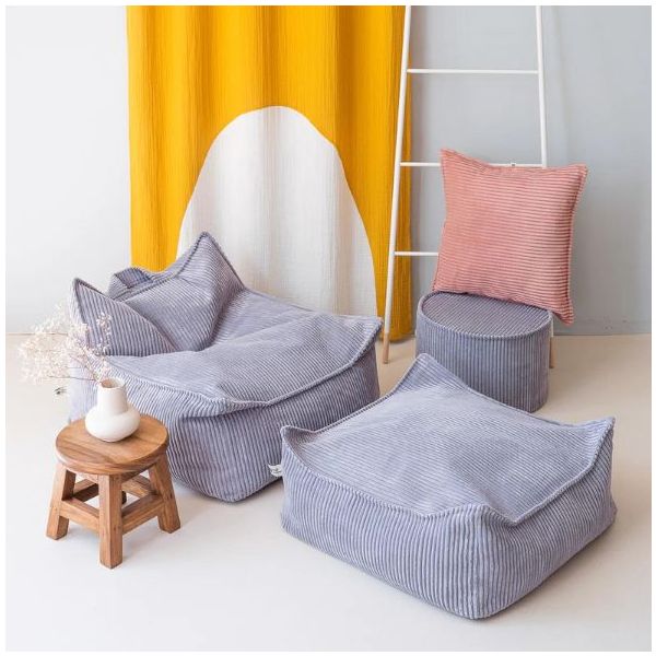 Pouf carré enfant en velours côtelé Ottoman - Bleu Myrtille