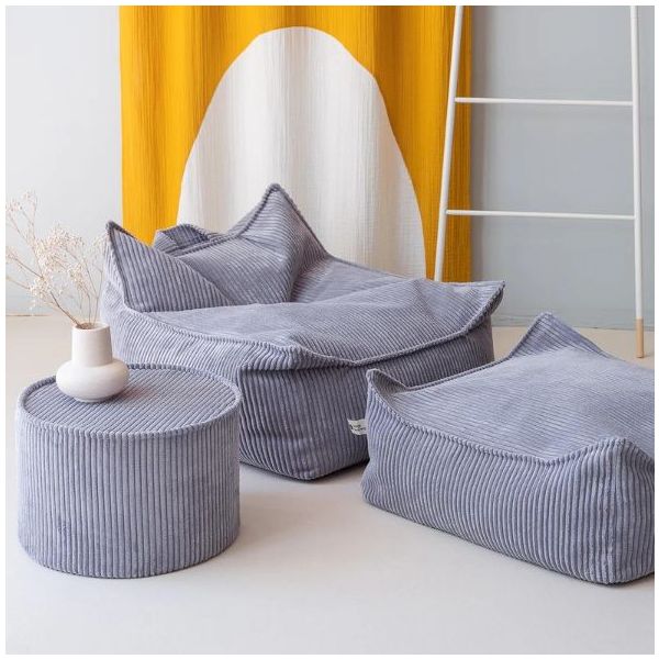 Pouf carré enfant en velours côtelé Ottoman - Bleu Myrtille