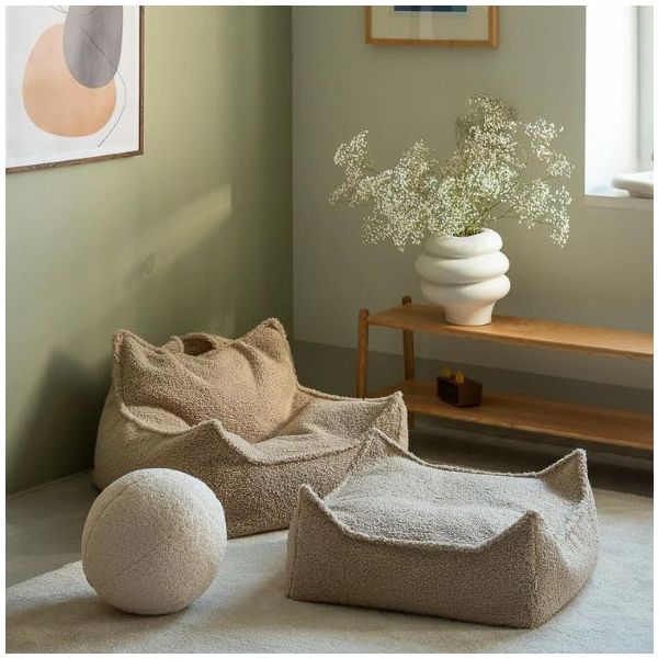 Pouf carré enfant en bouclette Ottoman - Biscuit