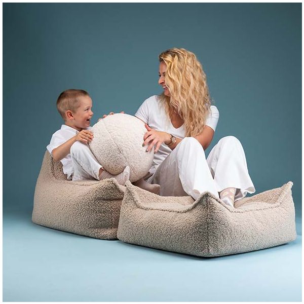 Pouf carré enfant en bouclette Ottoman - Biscuit
