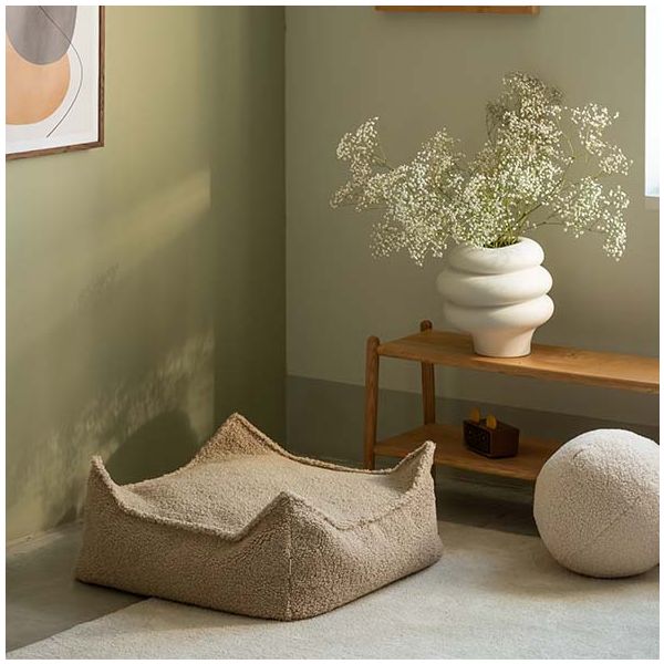 Pouf carré enfant en bouclette Ottoman - Biscuit