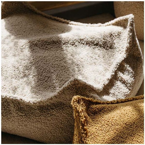 Pouf carré enfant en bouclette Ottoman - Biscuit