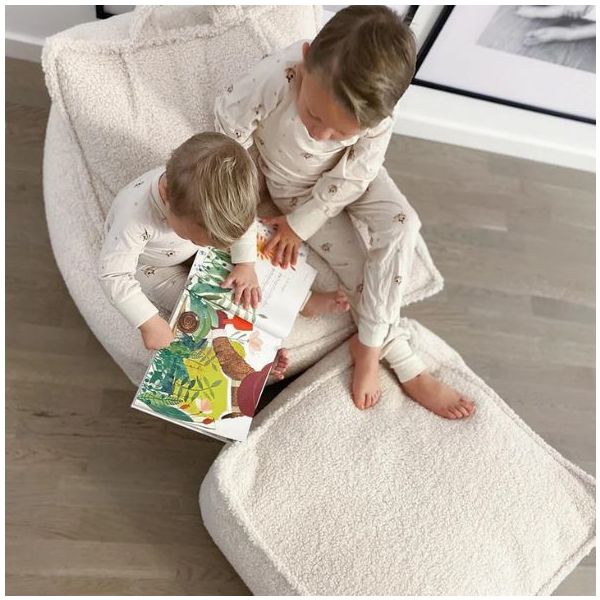 Pouf carré enfant en bouclette Ottoman - Crème