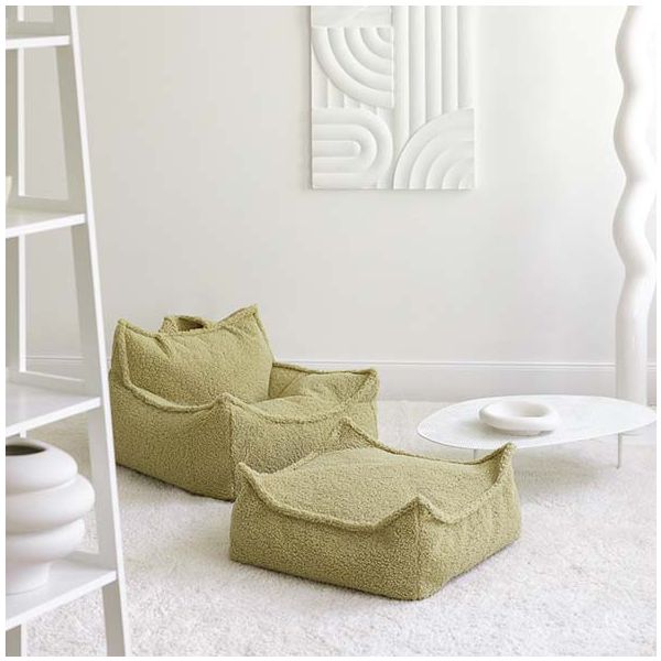Pouf carré enfant en bouclette Ottoman - Matcha