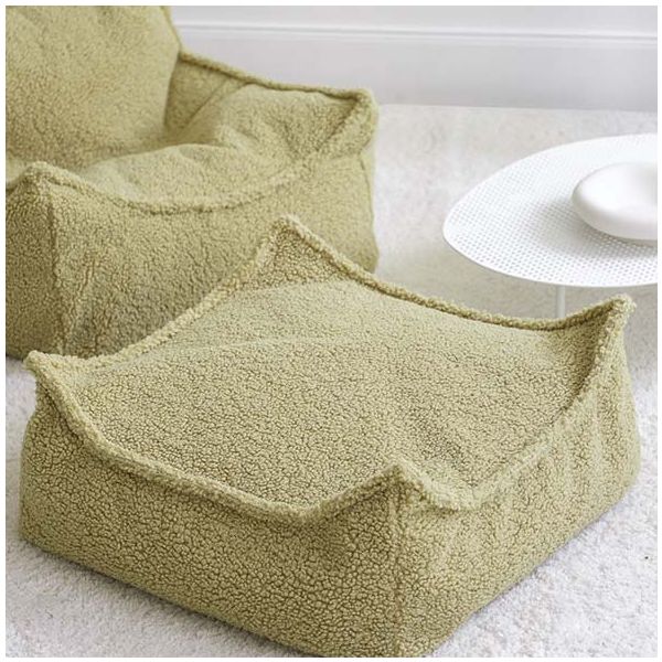 Pouf carré enfant en bouclette Ottoman - Matcha