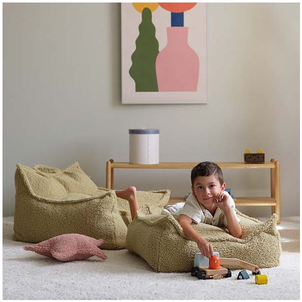 Pouf carré enfant en bouclette Ottoman - Matcha