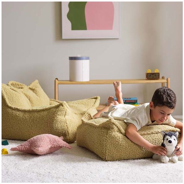 Pouf carré enfant en bouclette Ottoman - Matcha