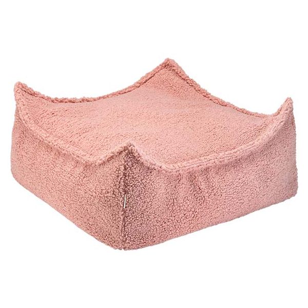 Pouf carré enfant en bouclette Ottoman - Rose Goyave