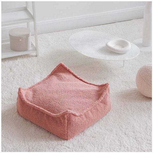 Pouf carré enfant en bouclette Ottoman - Rose Goyave