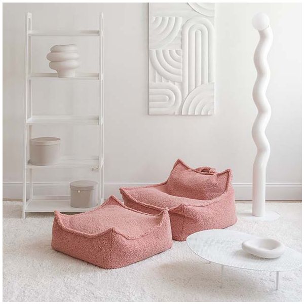 Pouf carré enfant en bouclette Ottoman - Rose Goyave