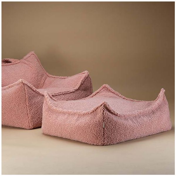 Pouf carré enfant en bouclette Ottoman - Rose Goyave