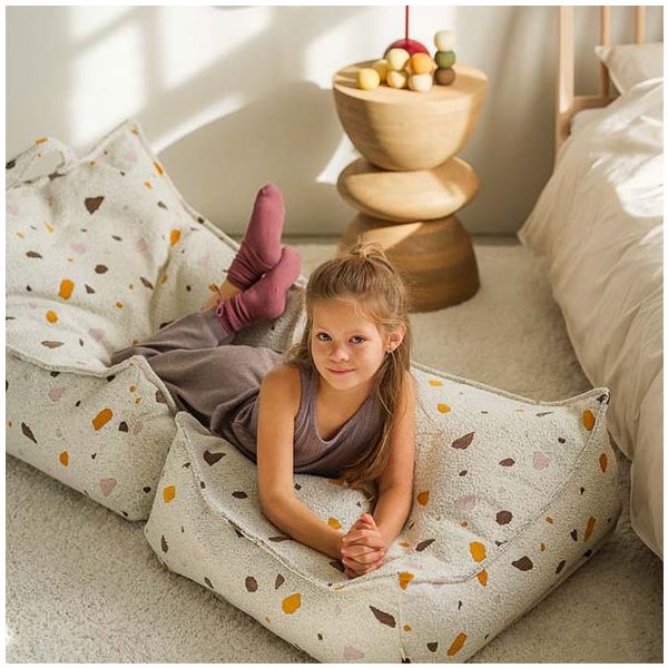 Pouf carré enfant en bouclette Ottoman - Terrazzo Marbre