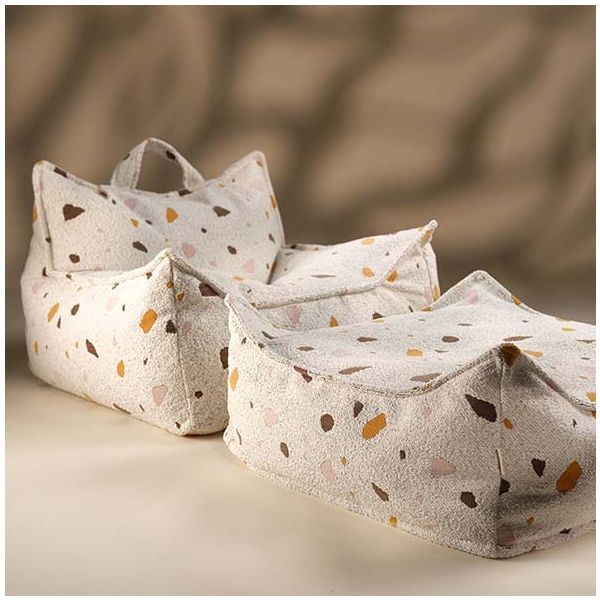 Pouf carré enfant en bouclette Ottoman - Terrazzo Marbre