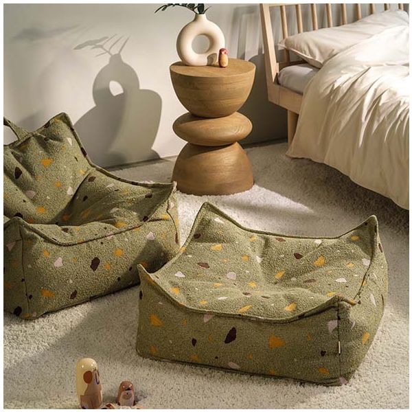 Pouf carré enfant en bouclette Ottoman - Terrazzo Moss